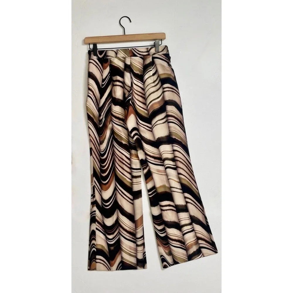 ZARA Printed Flare Pants Brown Green Stripes Blogger Favorite Chic Party X-Small - Picture 9 of 16